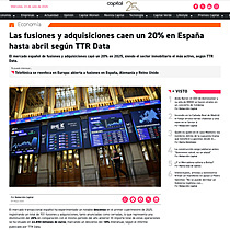 Las fusiones y adquisiciones caen un 20% en Espaa hasta abril segn TTR Data